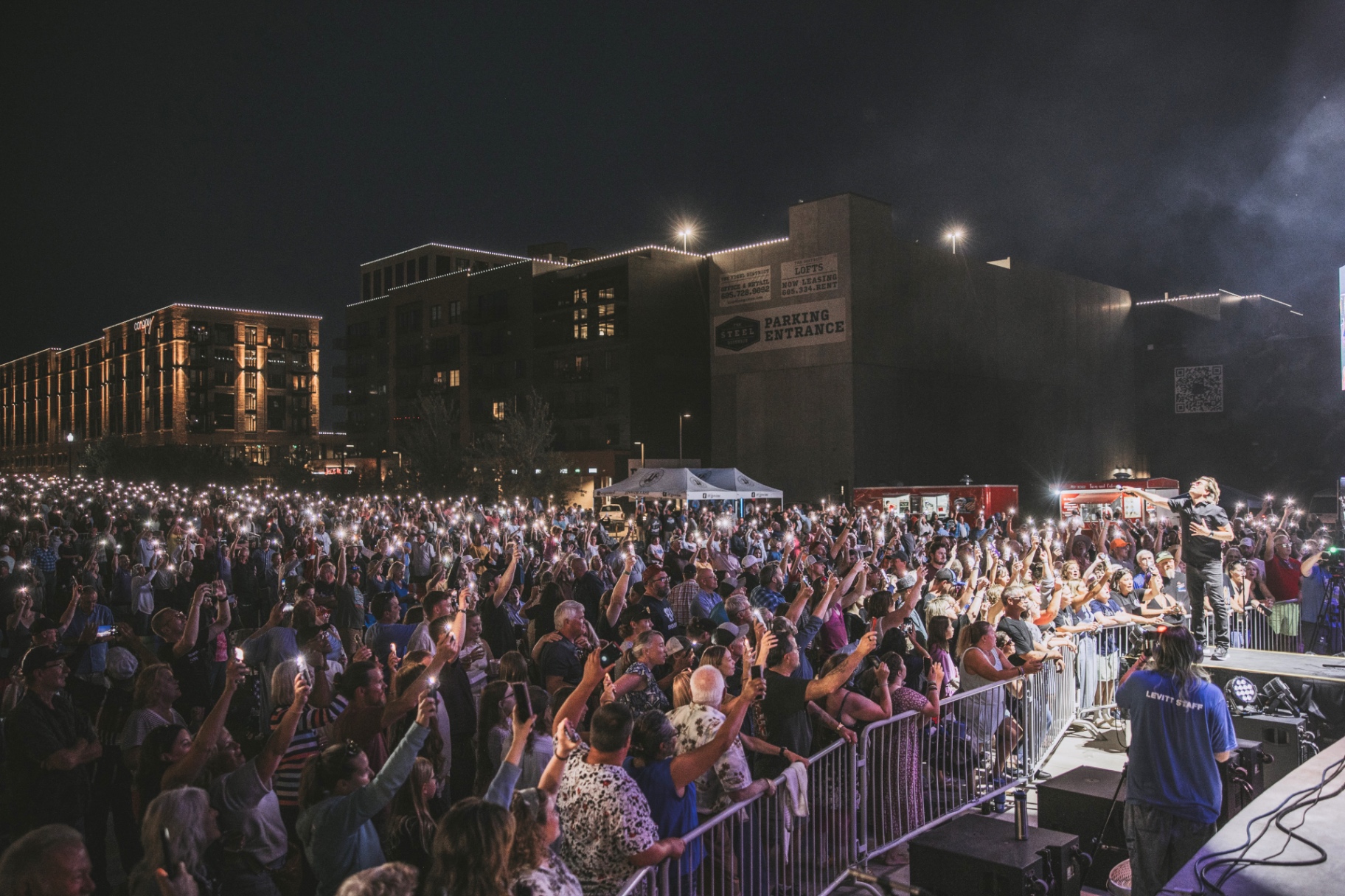 Frame from the KORY and the FIREFLIES concert at Levitt at the Falls in Sioux Falls